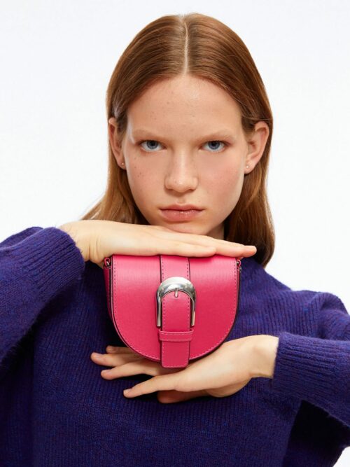 Women's Buckled Shoulder Bag Leather Look